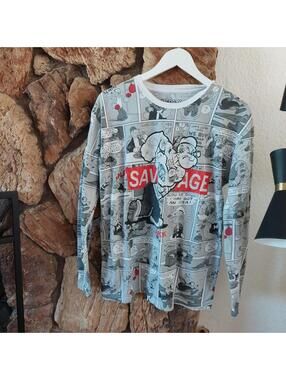 Popeye the Sailor Man Savage Comic Print Long Sleeve Shirt Large